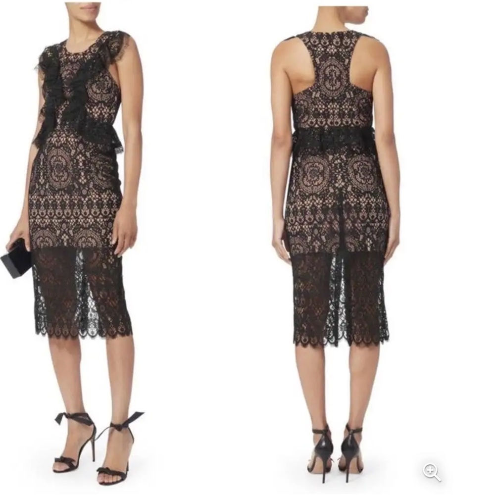 ALEXIS Lace Pattern Knee-Length Black Party Cocktail Dress Size XS Women's Midi
